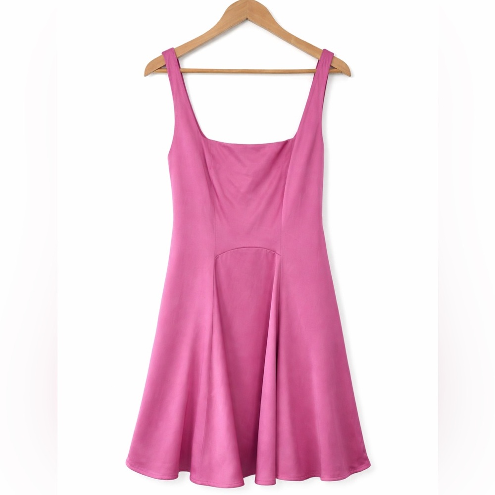 Free People Pink Satin Skater dress open back size 6 - Picture 3 of 6